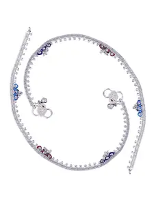 RUHI COLLECTION Set Of 4 Silver-Plated Stone Studded & Beaded Anklets