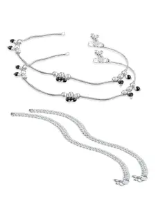 RUHI COLLECTION Set Of 2 Silver-Plated Beaded Anklets