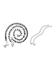 RUHI COLLECTION Set Of 4 Silver-Plated Stone Studded & Beaded Anklets