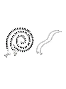RUHI COLLECTION Set Of 4 Silver-Plated Stone Studded & Beaded Anklets