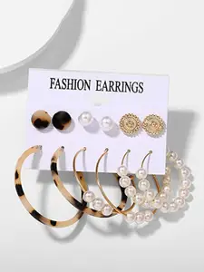 VIEN Set Of 6 Gold-Plated Circular Studs & Hoop Earrings