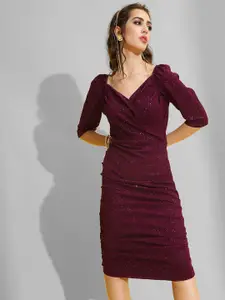 Selvia Self Design Ruched Sheath Midi Dress