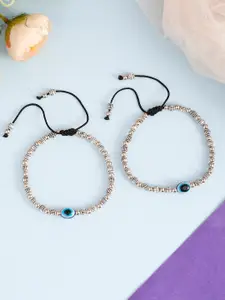 Silvermerc Designs Set Of 2 Silver-Plated Oxidized Evil Eye Anklets