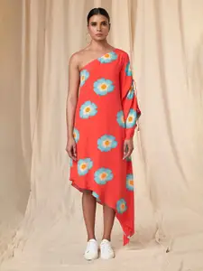 Masaba Floral Printed One Shoulder Asymmetric A-Line Maxi Dress