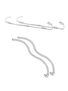 RUHI COLLECTION Set Of 4 Silver-Plated Stone & Beaded Anklets