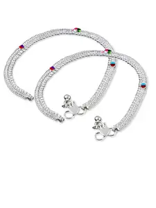 RUHI COLLECTION Set Of 4 Silver-Plated Bridal Anklets