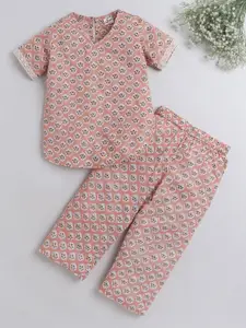 The Magic Wand Girls Ethnic Motifs Printed Pure Cotton Night Suit