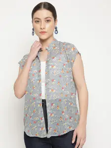 UnaOne Women Floral Printed Mandarin Collar Open Front Shrug