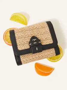 Accessorize London Faux Leather Textured Raffia Two Fold Wallet