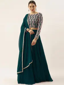 FABPIXEL Embroidered Semi-Stitched Lehenga & Unstitched Blouse With Dupatta