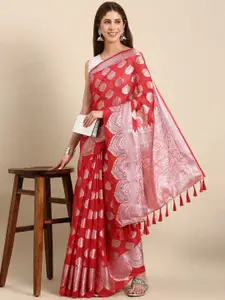 Anouk Red & Silver-Toned Ethnic Woven Design Organza  Banarasi Saree
