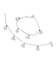 RUHI COLLECTION Silver-Plated Stone-Studded Anklets