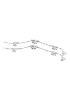 RUHI COLLECTION Set Of 4 Silver Plated Bridal Anklets