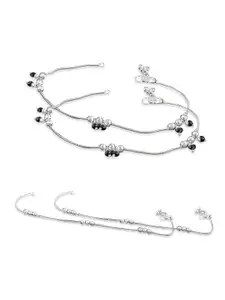 RUHI COLLECTION Set Of 4 Silver Plated Beaded Anklets