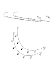 RUHI COLLECTION Set Of 4 Silver-Plated Beaded Anklets