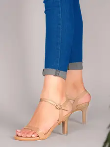 SHUZ TOUCH Open Toe Slim Heels with Buckles