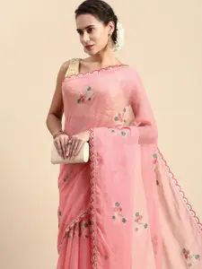 Indian Women Pink Beads and Stones Poly Chiffon Designer Saree