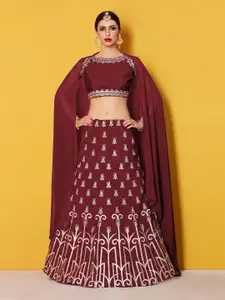 ODETTE Embroidered Thread Work Semi-Stitched Lehenga & Unstitched Blouse With Dupatta