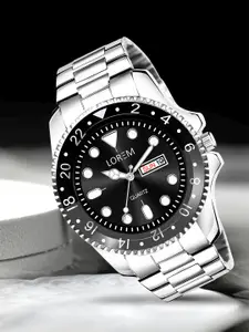 LOREM Men Brass Printed Dial & Stainless Steel Bracelet Style Straps Analogue Watch LR129