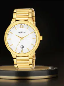 LOREM Men Brass Dial & Stainless Steel Bracelet Style Straps Analogue Watch LR136