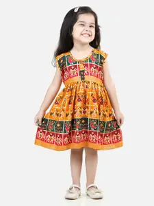 BownBee Yellow Ethnic Motifs Print Fit & Flare Dress