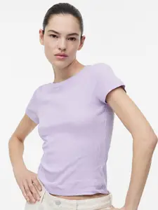 H&M Women Ribbed Modal-Blend T-Shirt