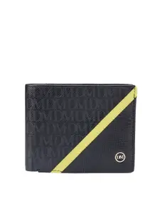Da Milano Da Milano Men Black & Yellow Textured Leather Two Fold Wallet with SIM Card Holder