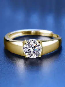 MYKI Men Gold-Plated CZ-Studded Stainless Steel Finger Ring
