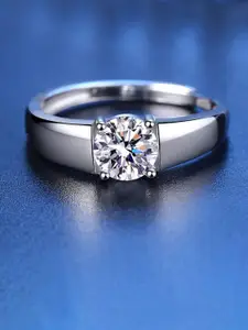 MYKI Men Silver-Plated & CZ Stone-Studded Adjustable Finger Ring