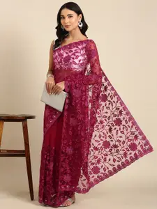 Anouk Floral Embroidered Net Saree With Blouse Piece