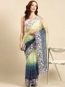 Anouk Bandhani Printed Embroidered Organza Saree