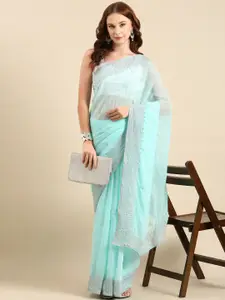 Anouk Floral Embroidered Poly Georgette Saree With Blouse Piece