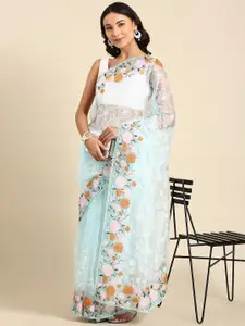 Anouk Floral Embroidered Organza Saree With Blouse Piece