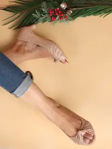 XE Looks Textured Peep Toe Kitten Heels