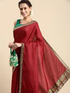 Indian Women Maroon Embellished Silk Blend Fusion Saree