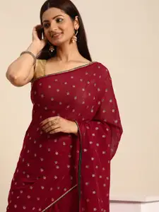 Indian Women Maroon Striped Silk Blend Fusion Saree