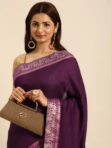 Indian Women Brown Embellished Silk Blend Fusion Saree