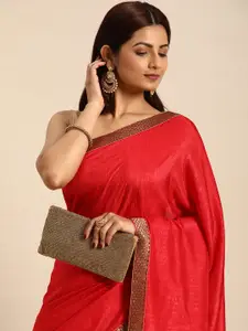 Indian Women Red Embellished Silk Blend Fusion Saree