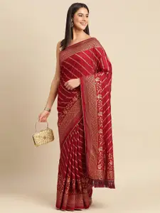 Indian Women Striped Zari Silk Blend Saree