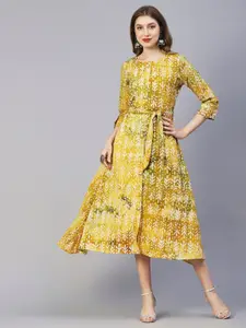 FASHOR Floral Print A-Line Midi Dress