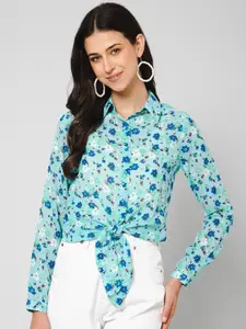 PURYS Relaxed Floral Printed Semi Sheer Tie-Up Casual Shirt