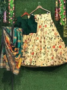 Kedar Fab Girls Printed Semi-Stitched Silk Lehenga Choli With Dupatta