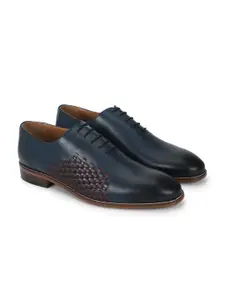 MOLYER Men Textured Leather Formal Oxfords