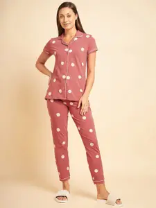 Sweet Dreams Pink & White Polka Dots Printed Pure Cotton Night Suit