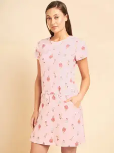 Sweet Dreams Sweet Dreams Pink Conversational Printed Nightdress