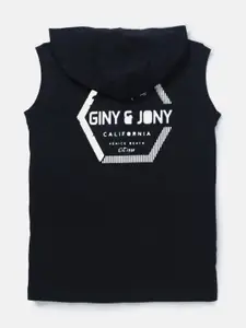 Gini and Jony Boys Typography Printed Hooded Sleeveless Cotton T-shirt