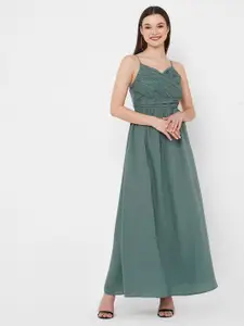 MISH Sea Green Shoulder Strap Pleated Fit & Flare Maxi Dress