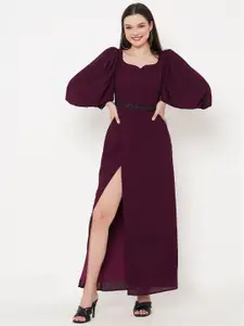 MISH Maroon Embellished Bishop Sleeves A-Line Maxi Dress