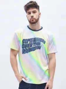 FUGAZEE Multicoloured Typography Printed Oversize Fit Pure Cotton T-shirt