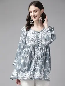 ADA Floral Embroidered Chikankari Kurti
